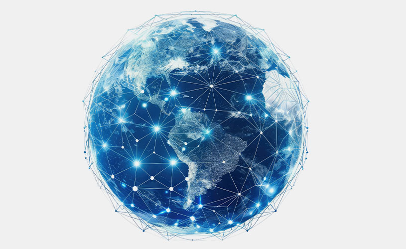 Digitaler Globus, der die internationale Präsenz von EFFEKTA und die Vernetzung des Unternehmens symbolisiert.